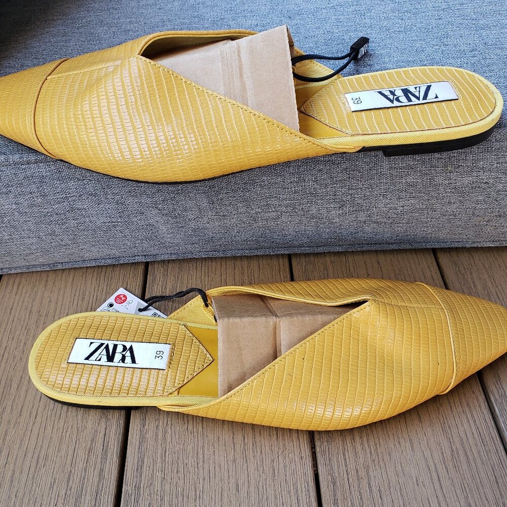 Zara Yellow Pointed Toe Mule Clogs - Picture 2 of 8